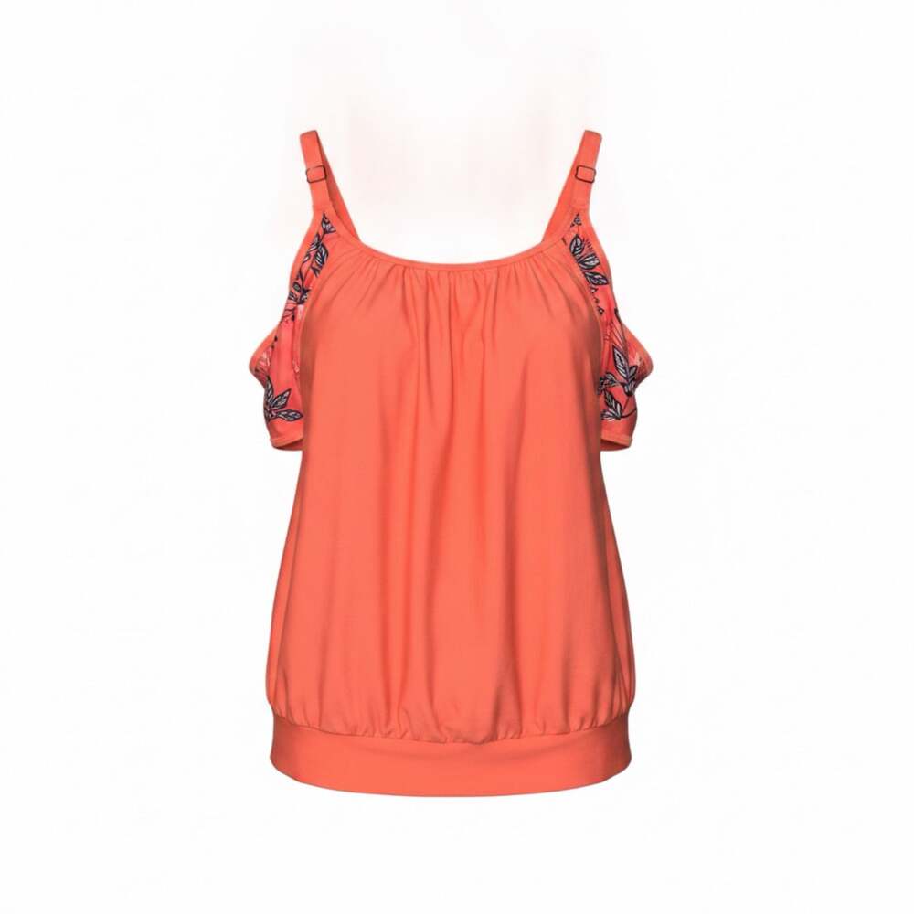 ZeroXposur Womens Ruched Coral Tankini Top with Floral Accents Large